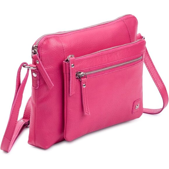 Women Hot Pink Imported Leather Polyester Crossbody Sling Shoulder Crossover Bag - Picture 1 of 6